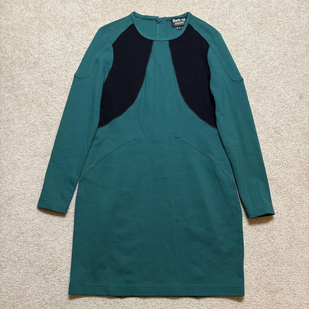 Barbour International Dress Womens 10 Green Black Colorblock Knit Sheath Zip